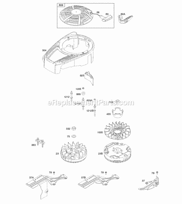 Blower Housing CoverGuards Flywheel Rewind Starter Diagram and Parts List for 12R907-0115-B1  Briggs and Stratton Engine